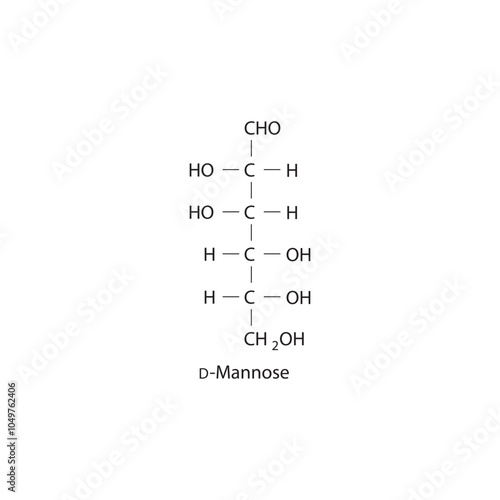 D-Mannose skeletal structure diagram.Sugar compound molecule scientific illustration.