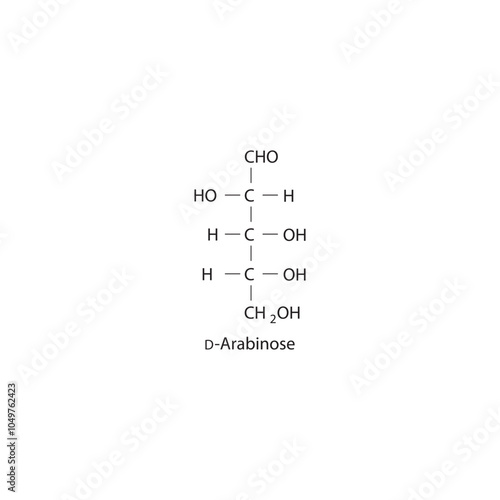 D-Arabinose skeletal structure diagram.Sugar compound molecule scientific illustration.