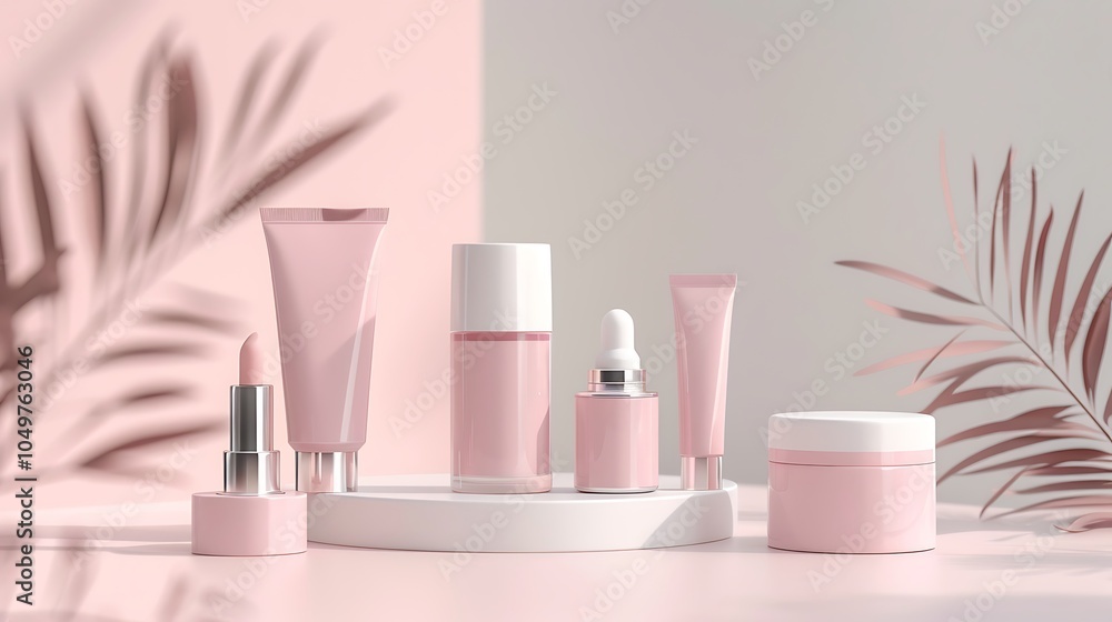 A group of cosmetic products bottles of liquid A group of cosmetic products bottles of liquid