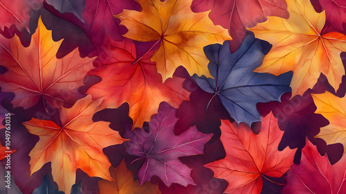 Wallpaper Mural Colorful autumn leaves in a seamless pattern showcasing vibrant reds, oranges, yellows, and browns, capturing the essence of fall foliage and the beauty of nature Torontodigital.ca