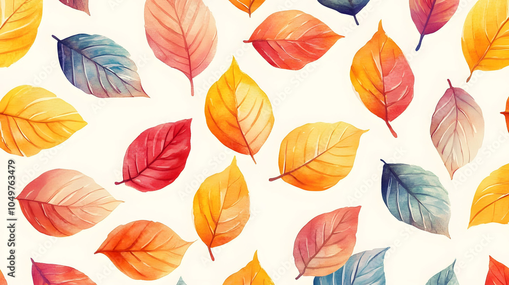 Obraz premium Colorful autumn leaves in a seamless pattern showcasing vibrant reds, oranges, yellows, and browns, capturing the essence of fall foliage and the beauty of nature