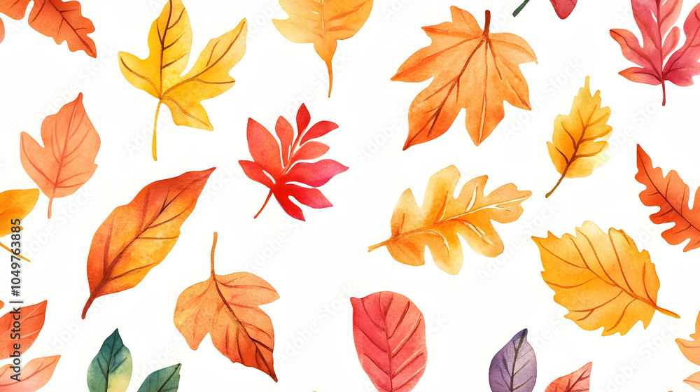 Obraz premium Colorful autumn leaves in a seamless pattern showcasing vibrant reds, oranges, yellows, and browns, capturing the essence of fall foliage and the beauty of nature