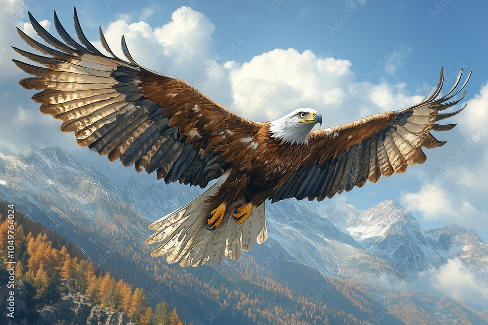 Fototapeta premium The majestic eagle is spreading its wings and flying high.