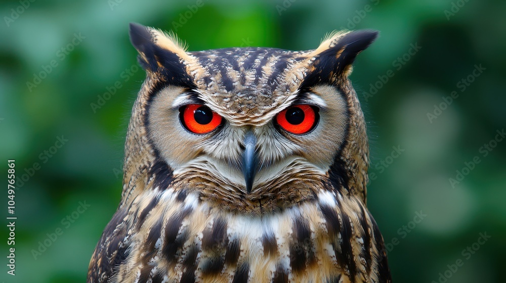 Obraz premium Majestic owl with striking red eyes and beautiful feathers. Perfect for wildlife enthusiasts and nature lovers.