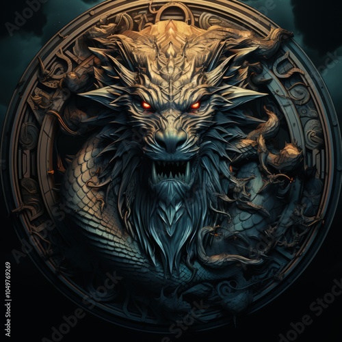 Jormungandr Coiled in Intricate Norse Tribal Design for Viking Shirt photo