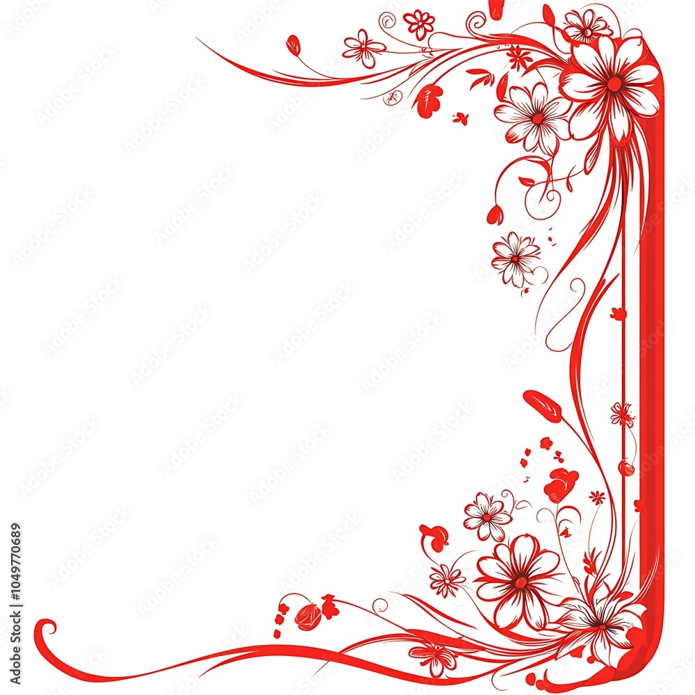 Red and white border design with ribbons, daisies, and decorative elements for the design of a blank letterhead in vector style on a white background design Red and white border design with ribbons, daisies, and decorative elements for the design of a blank letterhead in vector style on a white background design