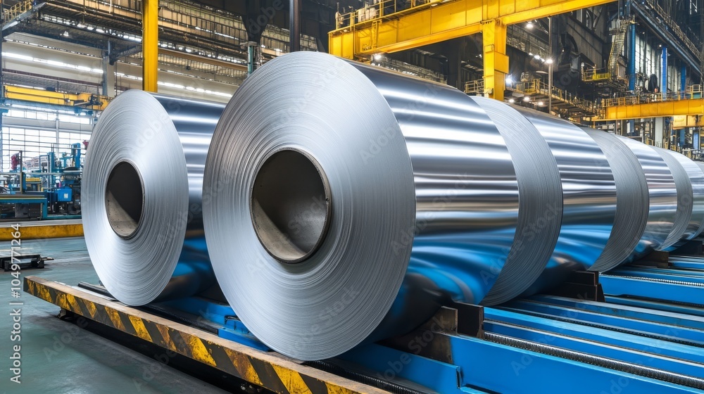 Aluminium coil and sheet on industrial machinery. Aluminium coil and sheet on industrial machinery.