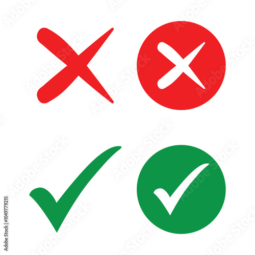 checkmark and X mark icon. check and uncheck icon vector. validation icon vector.  check mark and cross, vector icons