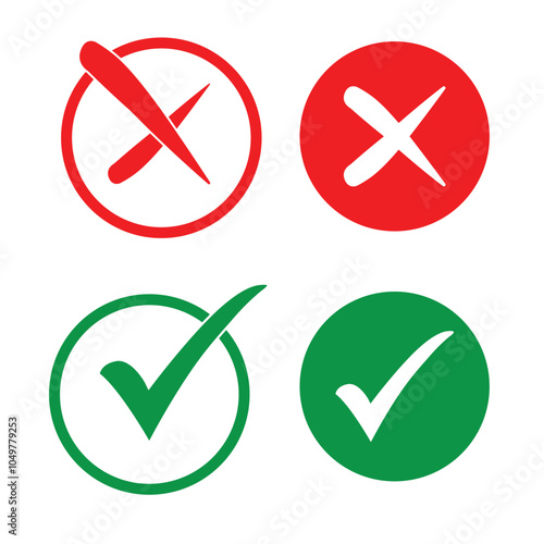 checkmark and X mark icon. check and uncheck icon vector. validation icon vector.  check mark and cross, vector icons