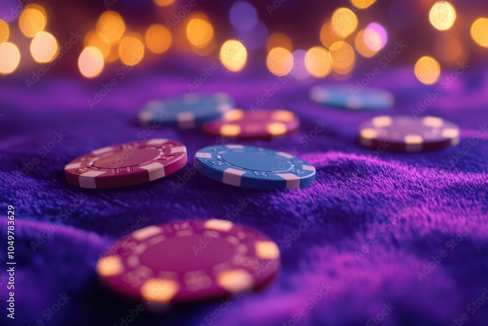 Poker Chips on Purple Blanket Poker Chips on Purple Blanket