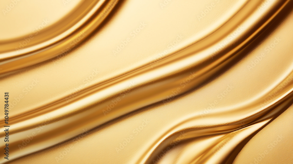 Obraz premium Close-up of golden yellow liquid swirl, showcasing a glossy and shiny surface with intricate curves