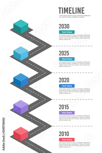 Vertical Infographic timeline diagram of 5 major events. Business presentation, Poster, Banner, Roadmap and Milestone. Vector illustration.