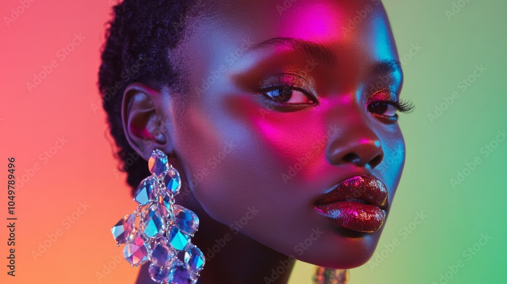 Obraz premium A woman with a bright red lip and a pair of earrings