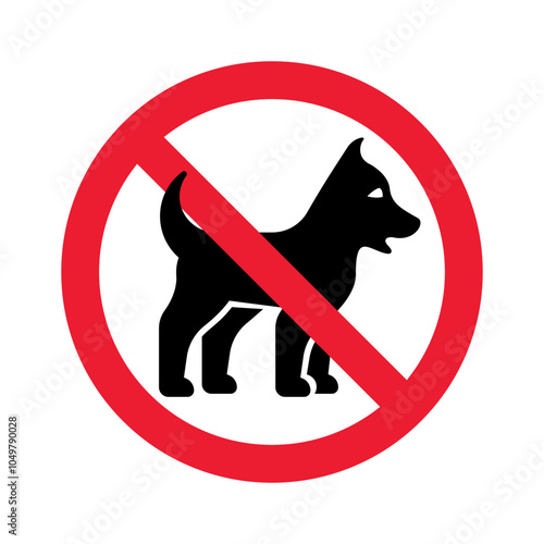 No dog. Dog walking is prohibited. Red prohibition sign. Not allowed. Stop the pet symbol. Forbidden icon pictogram. Warning and caution. Vector illustration flat design. Isolated on white background.