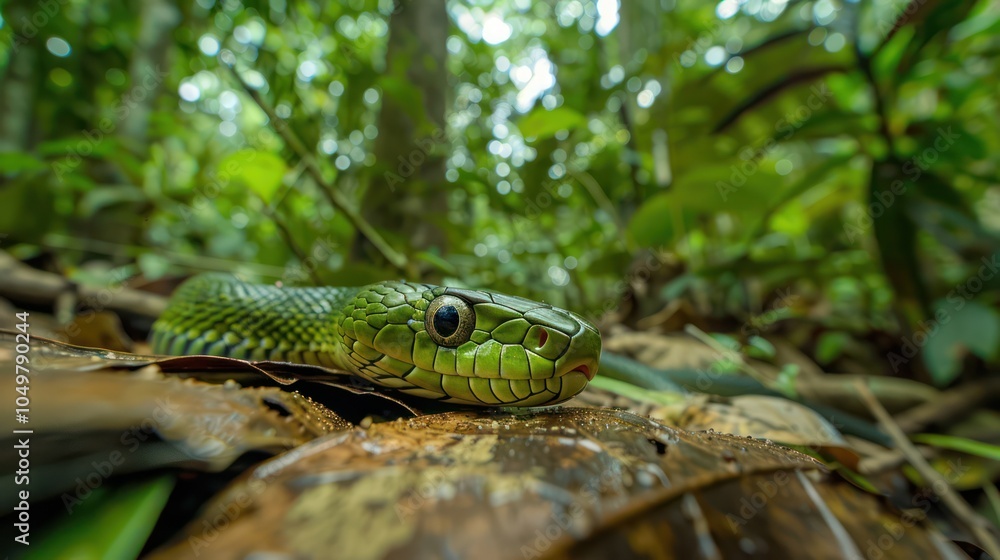 Obraz premium Very fierce and dangerous green snake looks beautiful