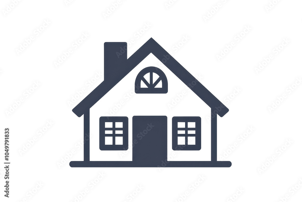 Simple black house icon representing a home with a chimney and windows, isolated on a transparent background. Perfect for real estate or architecture design. Simple black house icon representing a home with a chimney and windows, isolated on a transparent background. Perfect for real estate or architecture design.