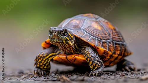 Close-up Portrait of a Turtle with a Vibrant Shell