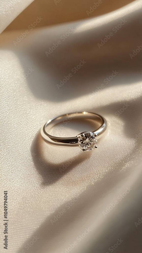 Elegant Diamond Ring on Soft Satin Background Elegant Diamond Ring on Soft Satin Background