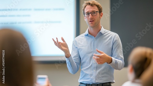 A Man Giving a Presentation in a Classroom