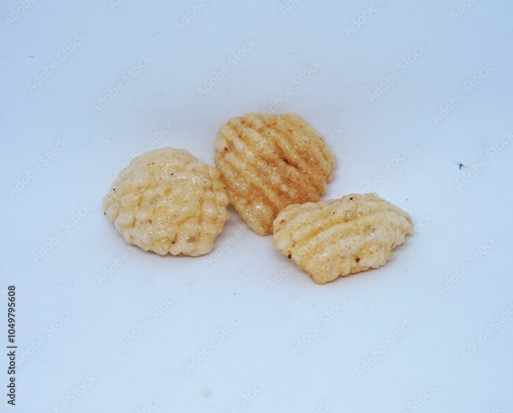 close up photo of delicious fried crackers, on white background close up photo of delicious fried crackers, on white background