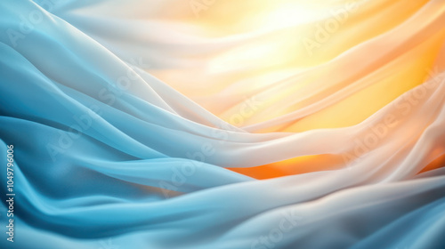 Soft, flowing fabric in shades of blue and orange creates serene and calming atmosphere. gentle waves of material evoke sense of tranquility and elegance