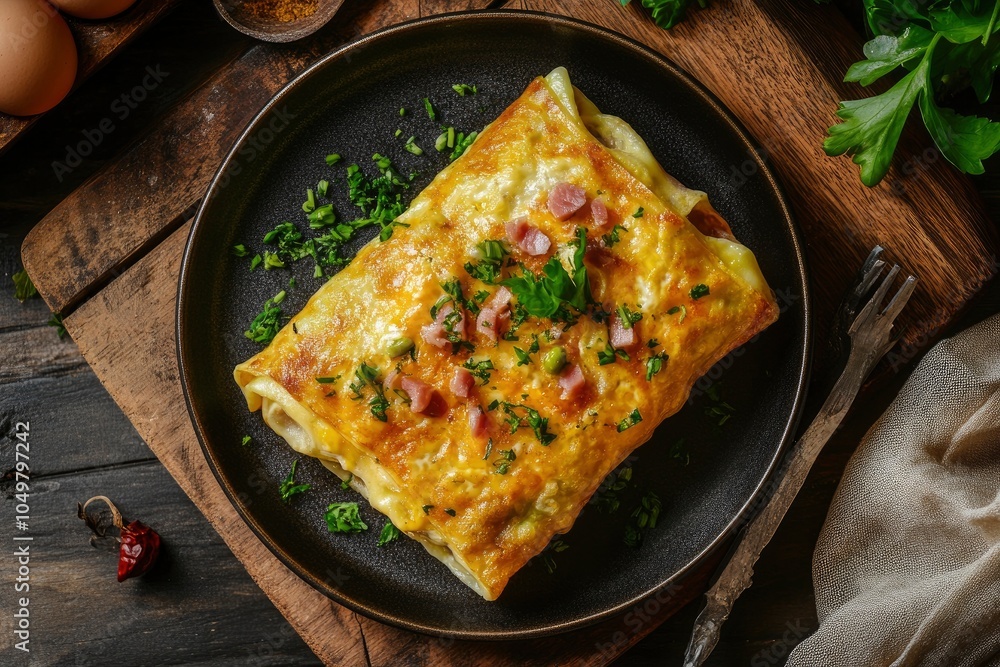 dish of egg roll with ham background - generative ai dish of egg roll with ham background - generative ai