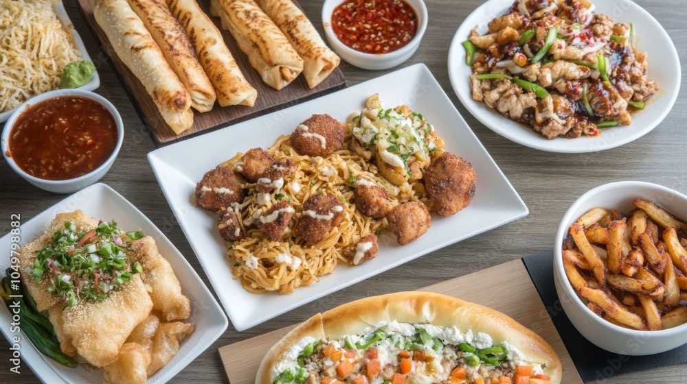 Fototapeta premium Creative Cuisine with Flavorful Dishes and Soft Lighting