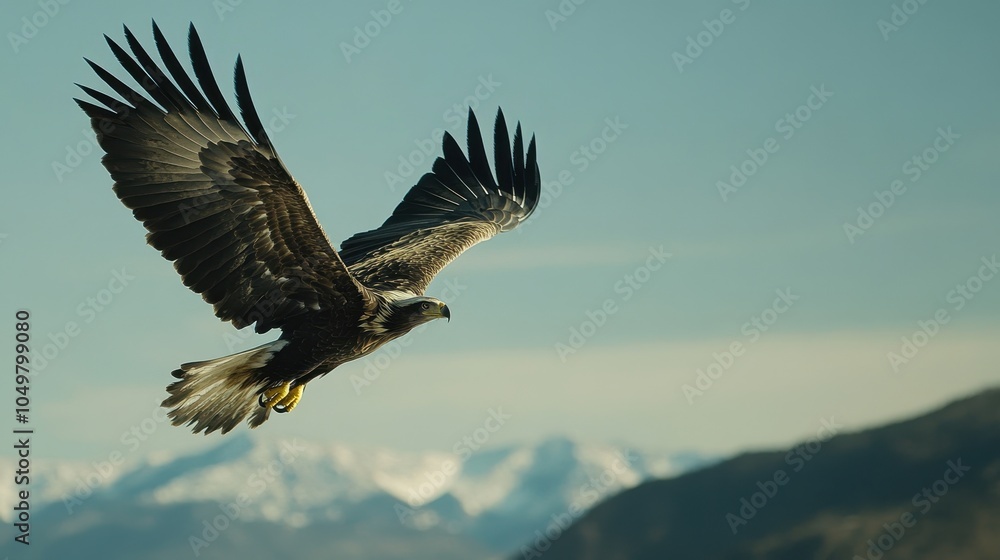 Obraz premium Eagle in Flight over Snowy Mountains