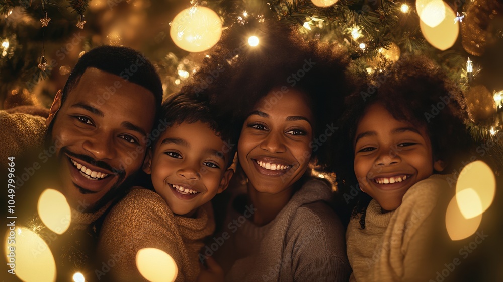 Family Portrait Under the Christmas Tree Lights Family Portrait Under the Christmas Tree Lights