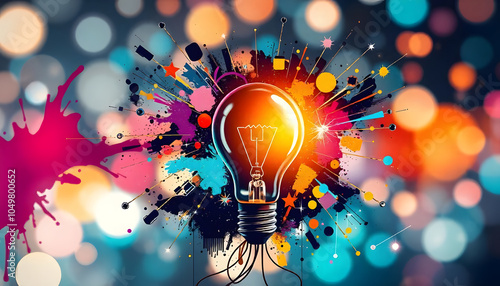 An imaginative depiction of a light bulb symbolizing a spark of innovation and clever ideas, representing breakthrough marketing strategies and creative business planning.