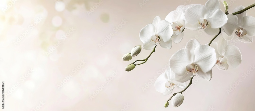 Branch of a lovely white orchid in soft pastel hues. with copy space image. Place for adding text or design Branch of a lovely white orchid in soft pastel hues. with copy space image. Place for adding text or design