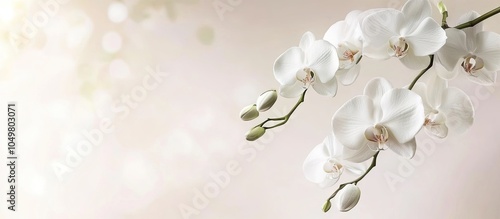 Branch of a lovely white orchid in soft pastel hues. with copy space image. Place for adding text or design