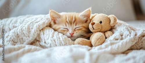 A cozy little kitten is sle...