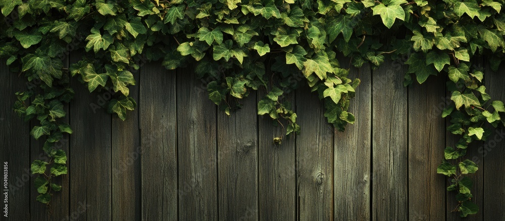 Ivy Hanging Down an Old Wooden Fence with Area for Text Image. with copy space image. Place for adding text or design Ivy Hanging Down an Old Wooden Fence with Area for Text Image. with copy space image. Place for adding text or design