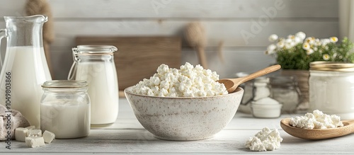 Various dairy items on a ru...