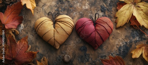 Two handmade cloth hearts W...
