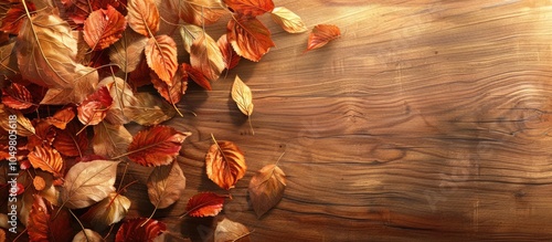 Autumn leaves on a wooden b...