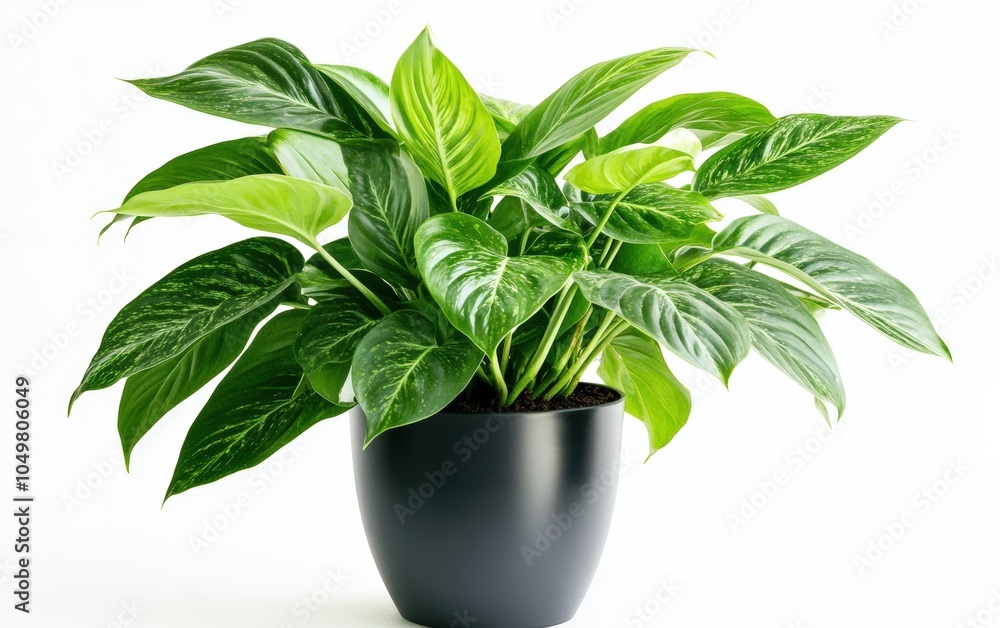 House Plant: A leafy house plant in a modern pot, showcasing vibrant green foliage on a white background House Plant: A leafy house plant in a modern pot, showcasing vibrant green foliage on a white background