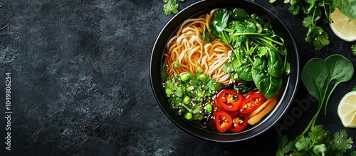 Asian rice noodle soup feat...
