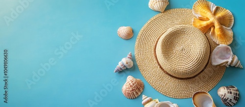 Straw hat and shells set ag...