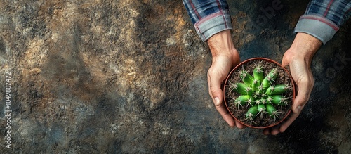 Young man planting a cactus...