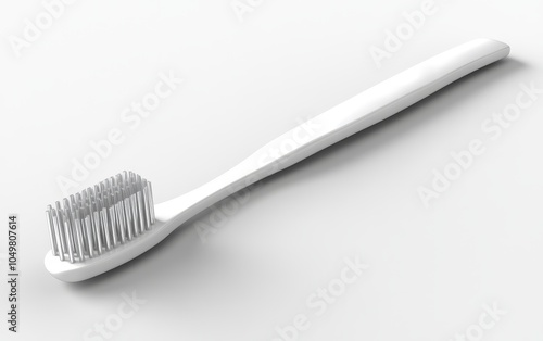 Toothbrush: A modern toothbrush with soft bristles and a minimalist design, placed on a white background