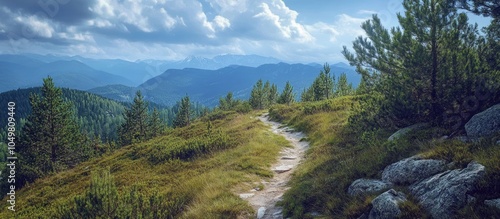 scenic hiking path in woode...