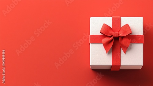 Minimalist White Gift Box with Red Bow