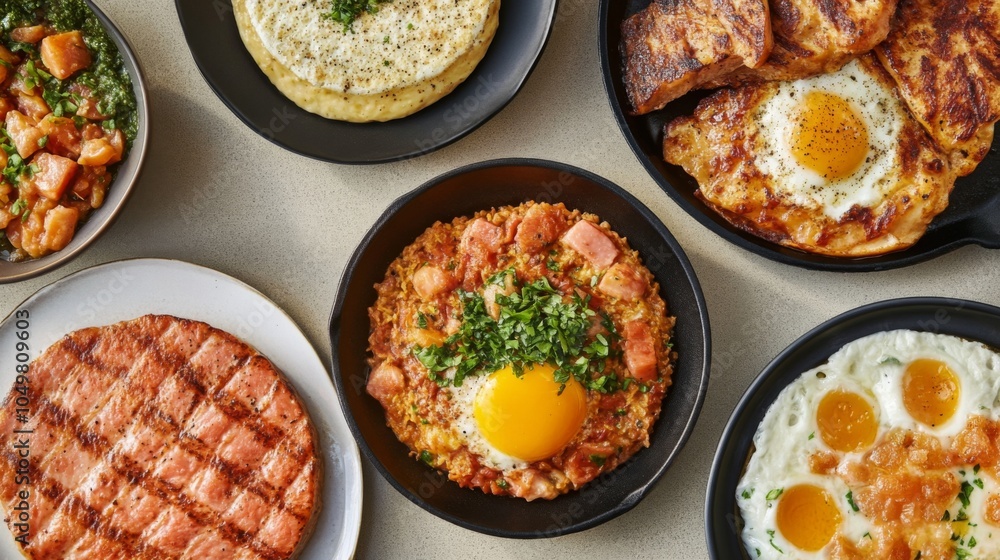 Vibrant Breakfast Plates with Various Flavors and Textures Vibrant Breakfast Plates with Various Flavors and Textures
