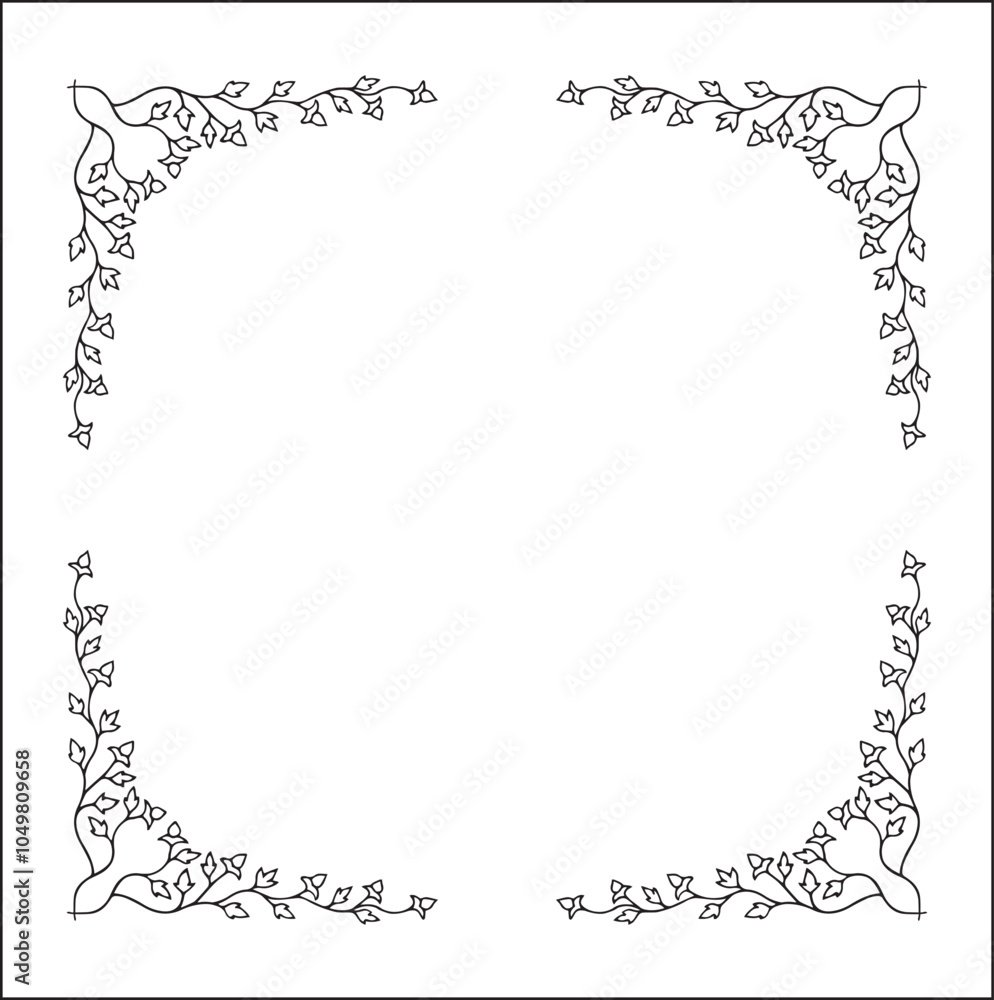 Elegant black and white vector round decorative frame, vegetal ornamental frame with flowers, decorative border, corners. Isolated vector illustration. Elegant black and white vector round decorative frame, vegetal ornamental frame with flowers, decorative border, corners. Isolated vector illustration.