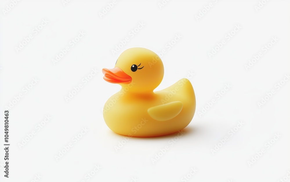 Fototapeta premium Rubber Duck: A classic yellow rubber duck with a bright orange beak, positioned on a white background 