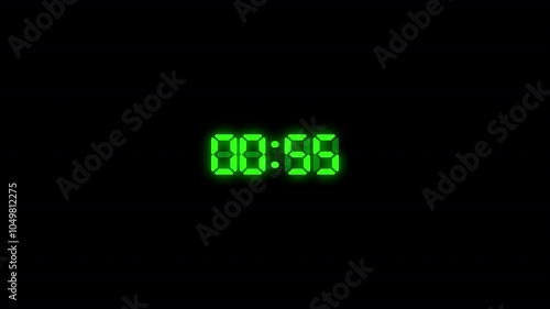 One minute countdown timer animation from 60 seconds to 0 seconds with alpha channel , 1 minute countdown timer on a transparent background.	 photo