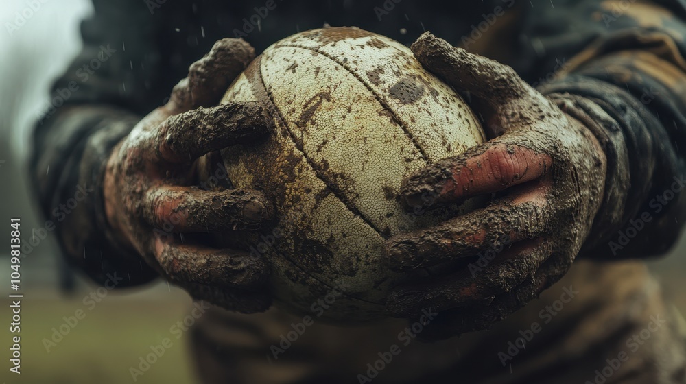 Muddy Hands Clutching a Rugby Ball Muddy Hands Clutching a Rugby Ball