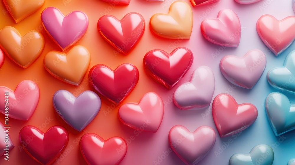 Colorful 3D Hearts on Gradient Background Colorful 3D Hearts on Gradient Background
